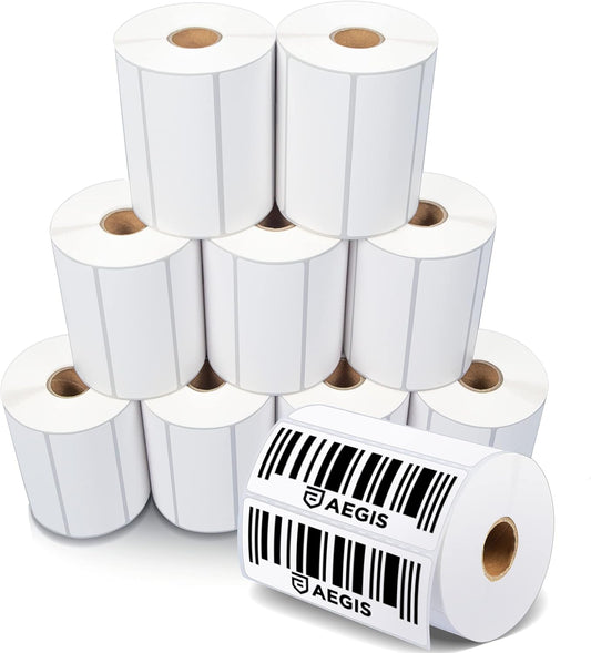 Aegis Adhesives - 4” X 1.5” Direct Thermal Labels for Printing Barcodes, Address, Perforated & Compatible with Rollo, Zebra, & Other Desktop Label Printers (10 Rolls, 900/Roll)