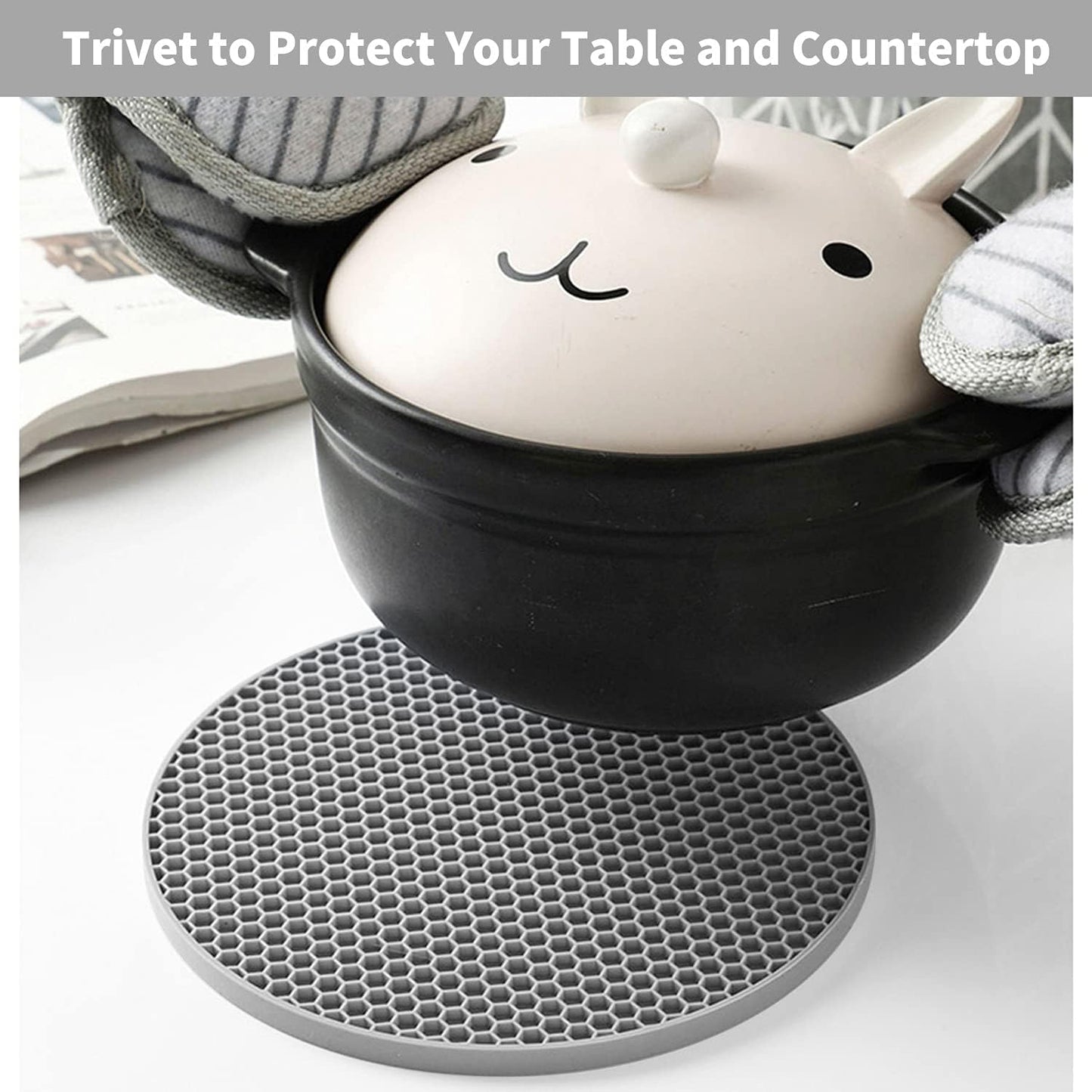 Silicone Trivet Mats, Silicone Pot Holders for Hot Pots and Pans, Heat Resistant Counter Mats for Tables, Countertops, Spoon Rest and Large Coasters, 4 Pack Gray Trivets for Hot Dishes