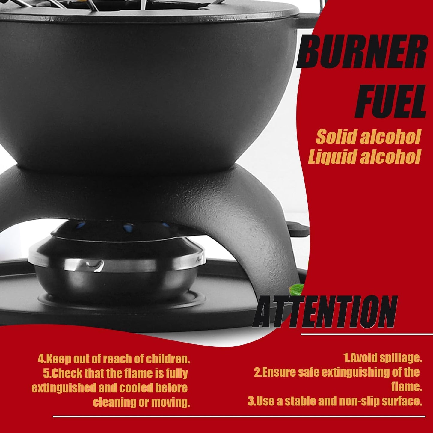 Artestia 5-Cup Cast Iron Fondue Pot for Chocolate, Cheese Fondue Pot with 6 Colored Forks for Fondue Party, 4-6 Person, Black