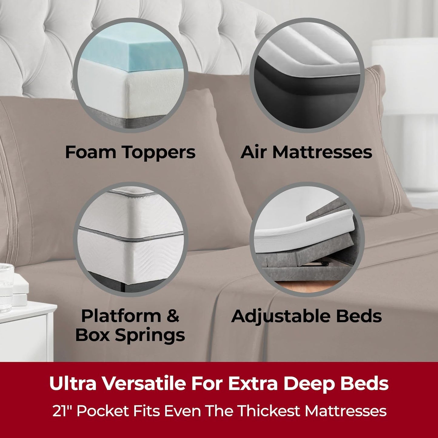 Mellanni Extra Deep Split King Sheets - 5 PC Iconic Collection Bedding - Hotel Luxury, Ultra Soft, Cooling Bed Sheets - Wrinkle, Fade, Stain Resistant (Split King, Brown)