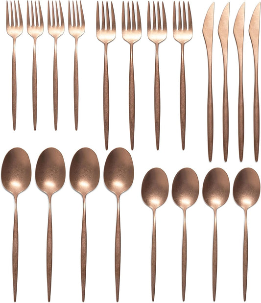 Luxury Vintage Flatware 20-Piece Set – Service for 4, Premium Stainless Steel with Weighted Handles, Aged Heirloom Finish, Dishwasher Safe, Elegant and Modern Cutlery (Vintage Copper)