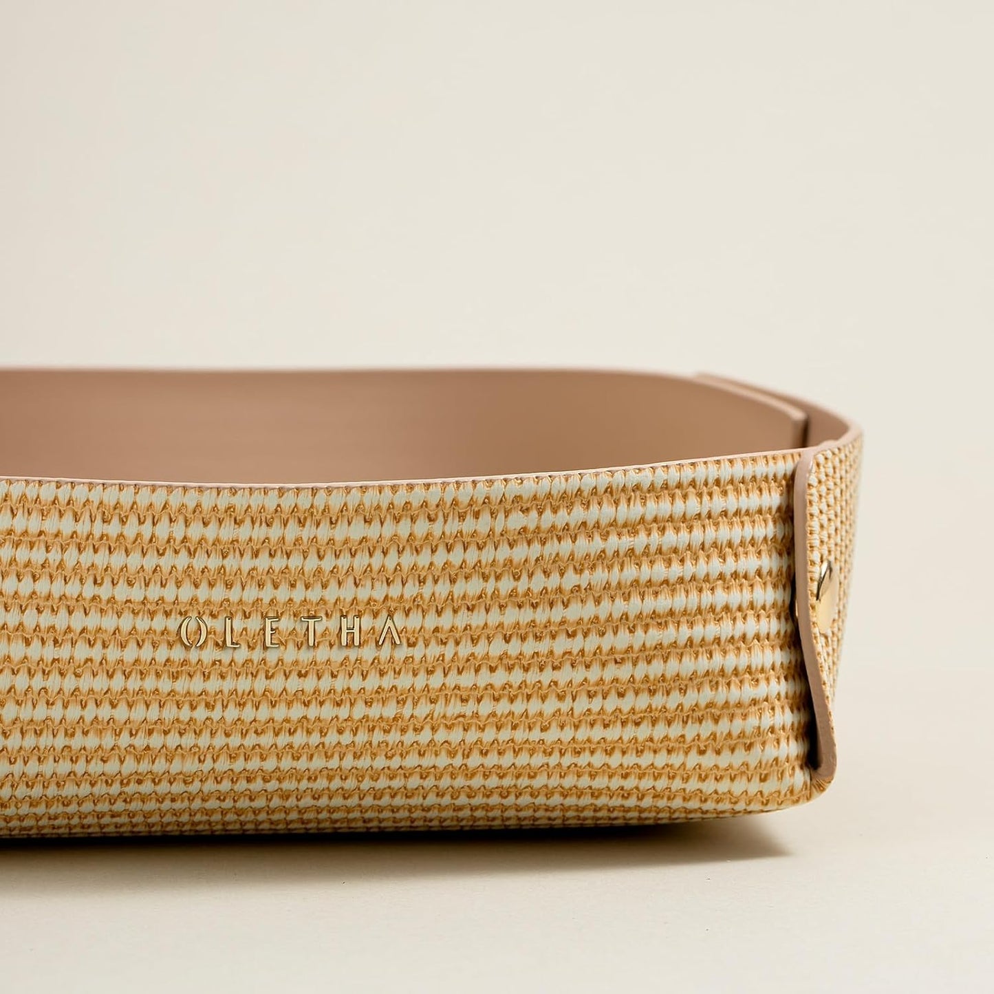 OLETHA Napkin Holder for Luncheon Napkins - Aesthetic Desk Decor for Kitchen & Dining Table - Rattan Textured, Beige