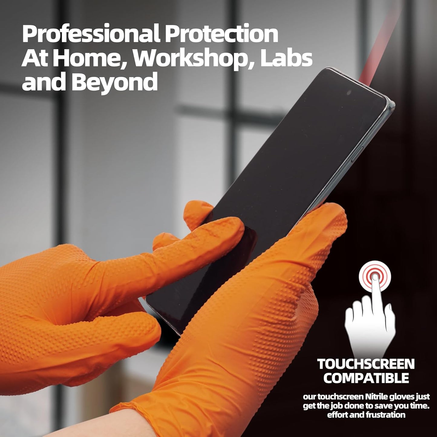 Jointown Basic Heavy Duty Nitrile Gloves, Mechanic Gloves 8 Mil Nitrile Disposable, with Raised Diamond Texture, Case of 1000, Orange, Medium