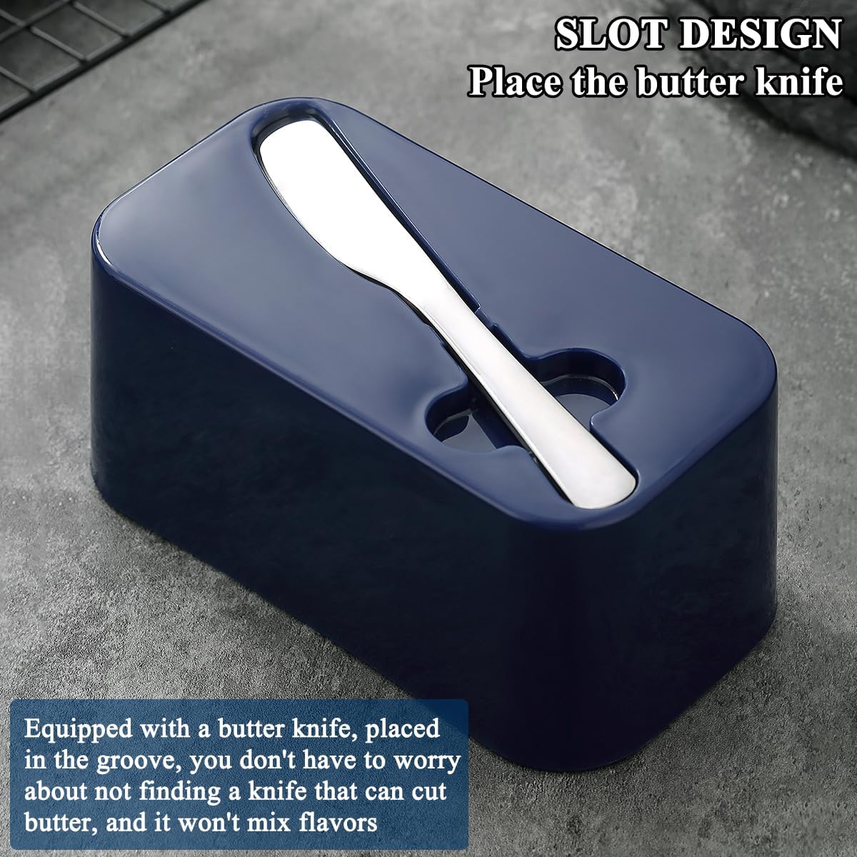 Evanda Butter Dish with Lid for Countertop and Refrigerator Door Shelf with Butter Spreader Knife, Butter Keeper, Plastic Butter Holder Tray Container for West/East Coast Butter