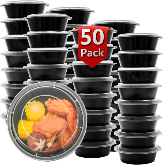 Meal Prep Containers Reusable 50 Pack-29 oz Food Storage Containers with Lids To Go Food Containers Takeout, Microwave Dishwasher Freezer Safe, Stackable, BPA Free, Plastic(Black)
