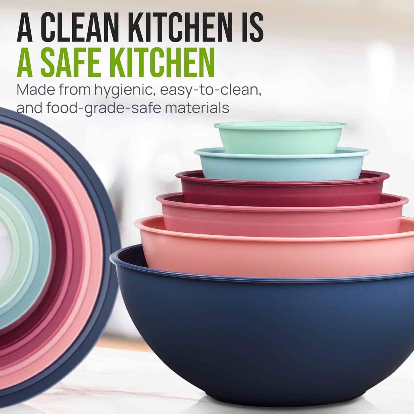 Zulay Kitchen 12 Piece Plastic Mixing Bowls with Leak-Proof Lids Set - Microwave and Freezer Safe Kitchen Mixing Bowls for Preparing, Serving and Storing - Large Nesting Bowls (Cotton Candy Ombre)