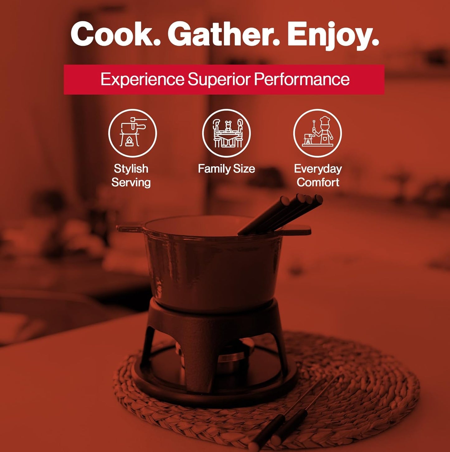 Swissmar Sierra Cast Iron Fondue Set, 1.6 Quart / 1.6 Liter – Perfect for Meat, Cheese, & Chocolate Fondues – Ideal for Family Bonding & Hosting Gifts - 12-Pieces, Cherry Red