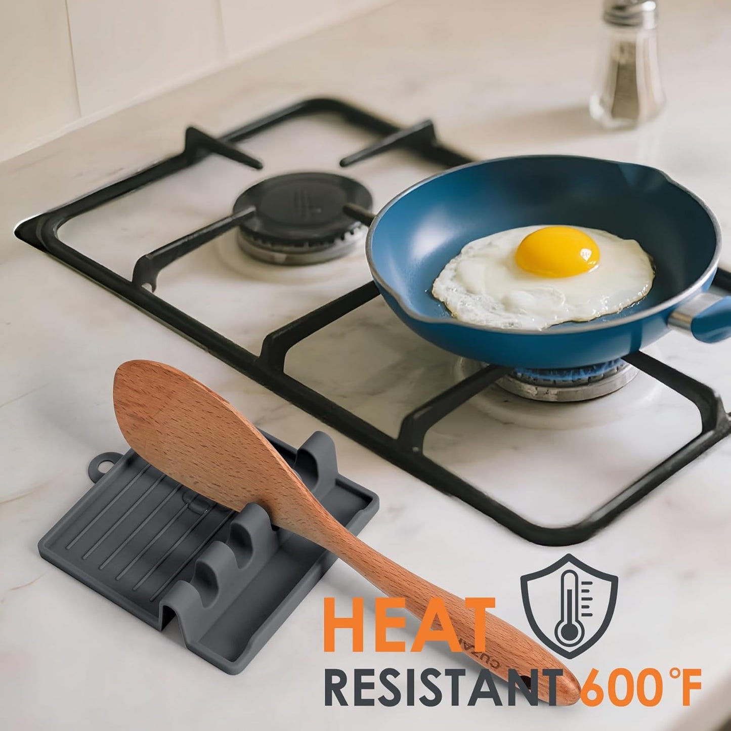 600°F Heat Resistant Silicone Spoon Rest, Multiple Utensil Rest, BPA Free Easy to Clean Dishwasher Safe, (Grey)