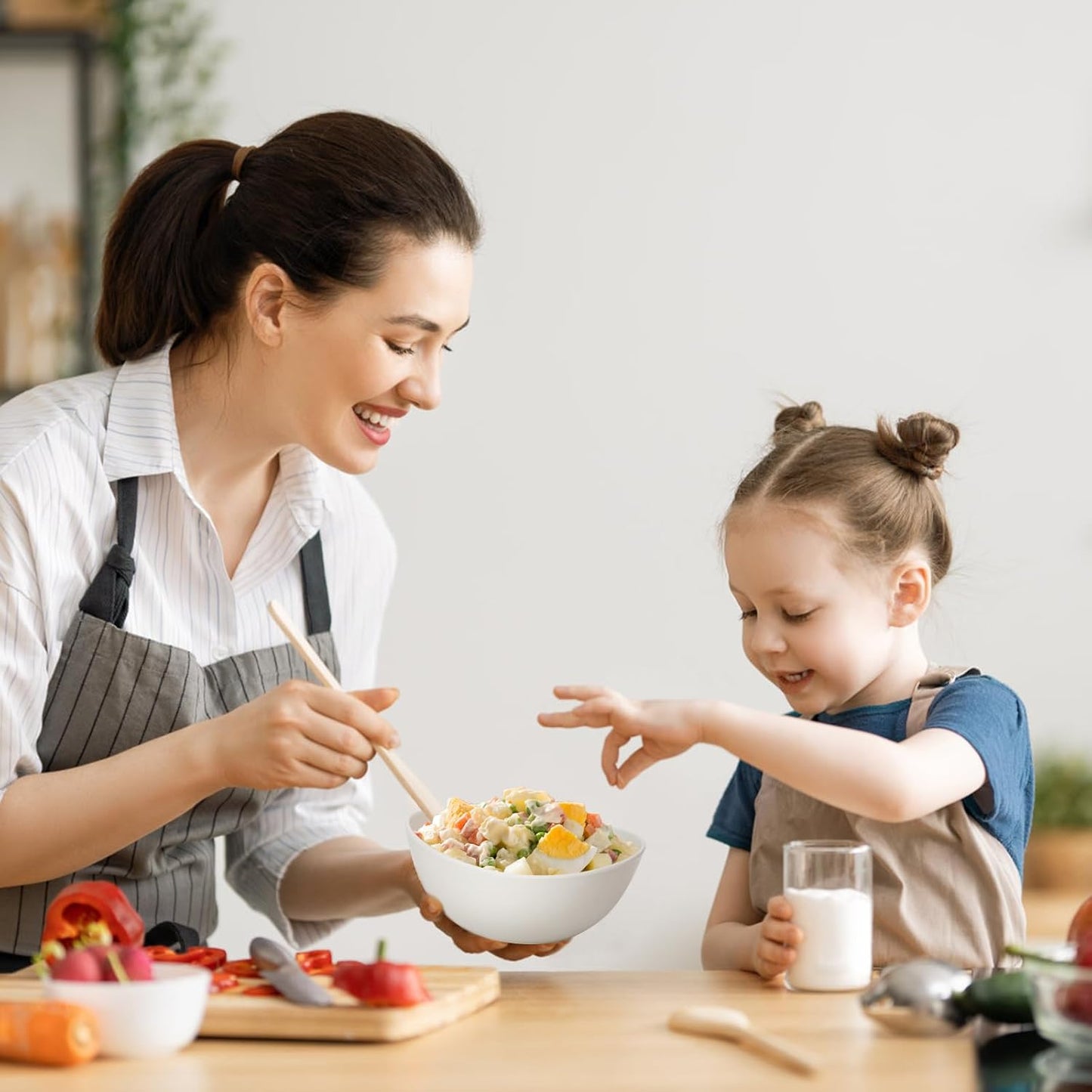 6.2'' Bamboo Fiber Cereal Bows Set of 6, Soup Bowls 24 Oz for Serving Salad, Snack, Side Dishes, Modern Oval Lightweight Bowls for Breakfast, Lunch and Dinner, Dishwasher and Freezer Safe(Matte White)
