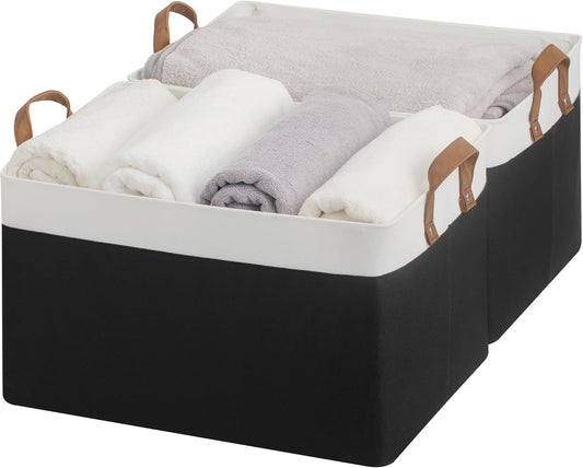 StorageWorks Storage Bins, Fabric Storage Bins for Shelves, Extra Large Storage Baskets with Metal Frame, Closet Baskets and Bins with Handles, Jumbo, Black and White, 2-Pack