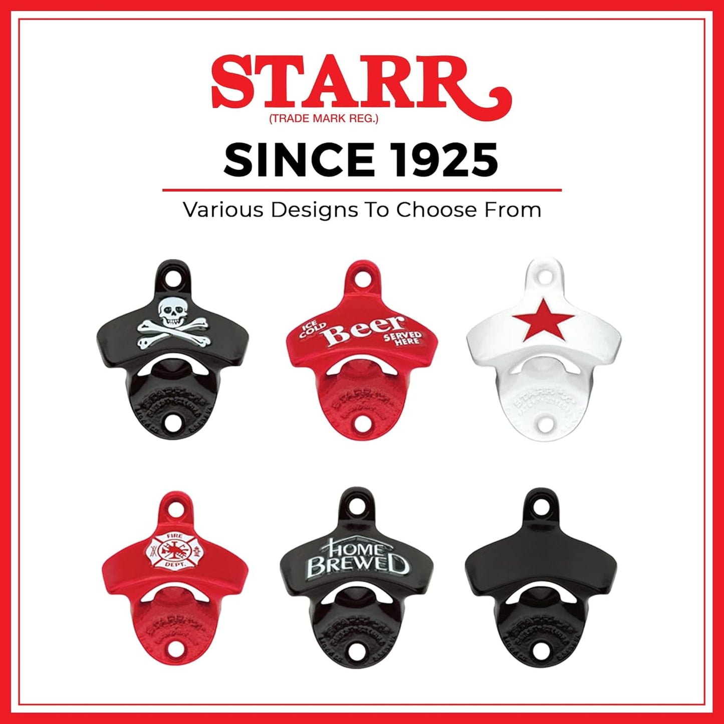 STARR "X" Ice Cold Beer Sold Here Bottle Opener | Heavy-Duty Bottle Opener Wall Mounted for Home Bar, Man Cave, and Patio | Easy Cap Removal, Red