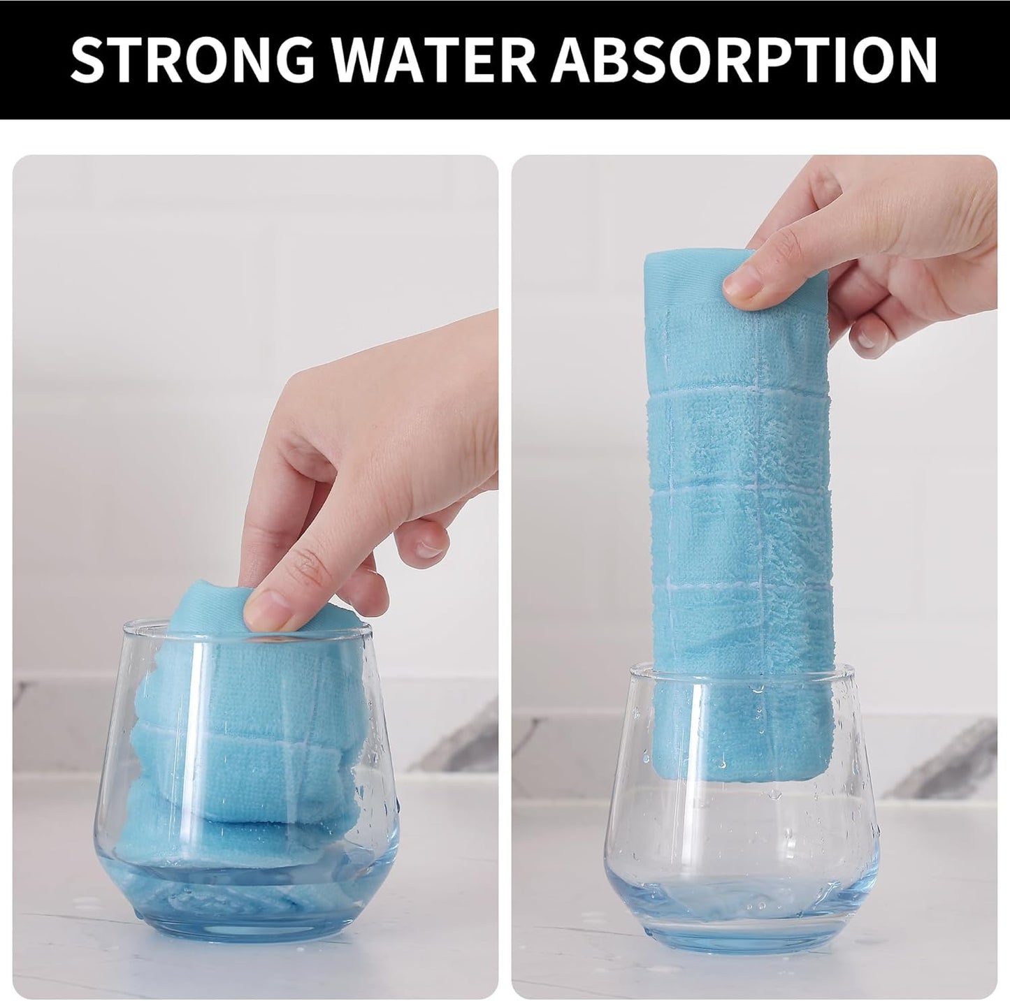 Homaxy 100% Cotton Terry Kitchen Towels(Sky Blue, 13 x 28 inches), Checkered Designed, Soft and Super Absorbent Dish Towels, 4 Pack