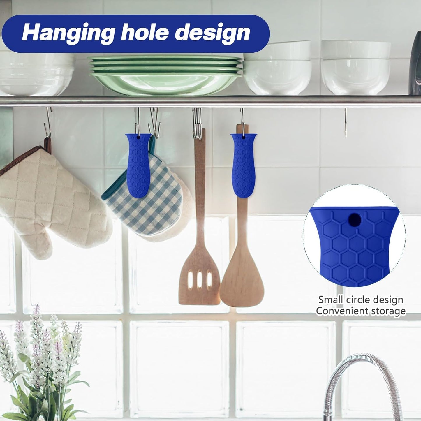 Patelai 2pcs Silicone Handle Cover for Cast Iron Skillet Kitchen Silicone Handles for Pots and Pans Non-Slip Pot Holder Sleeve for Fry Pan Griddles Metal Aluminum Cookware(Blue)