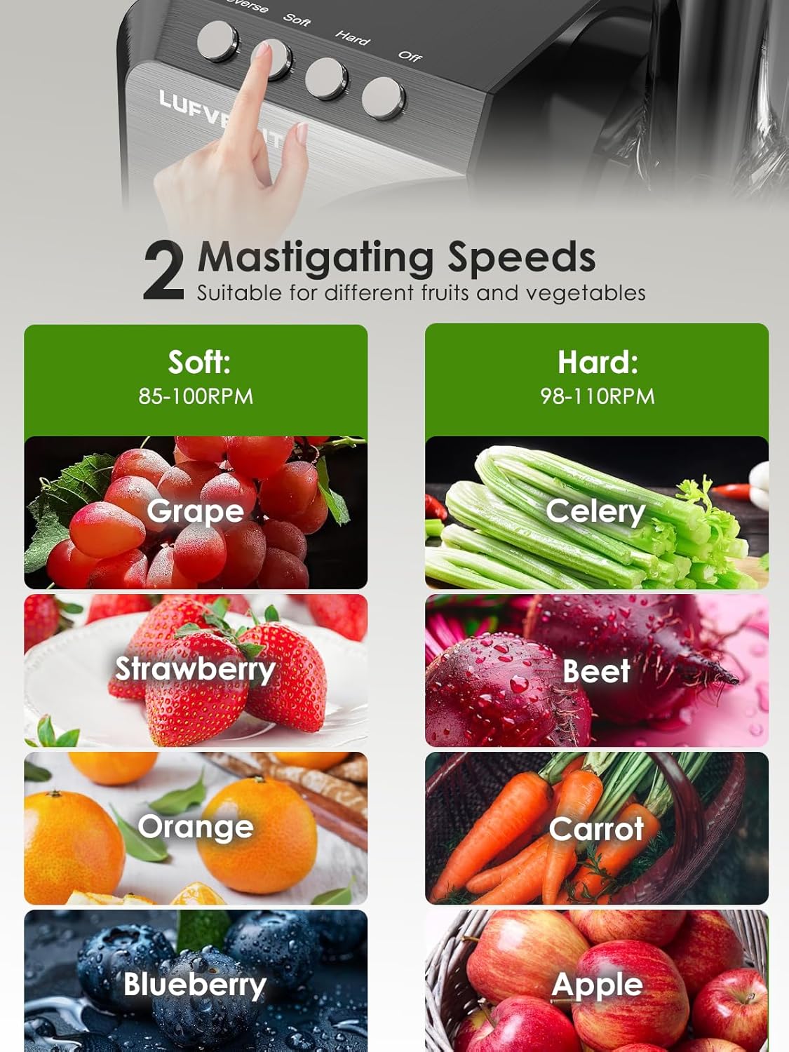 Cold Press Juicer for Celery Carrot Orange- Soft/Hard Fruits Vegetables, 250W Slow Juicer Machines BPA-Free,Reverse Function, Easy to Clean, with Big Cup,Pulp Container,Cleaning Brush