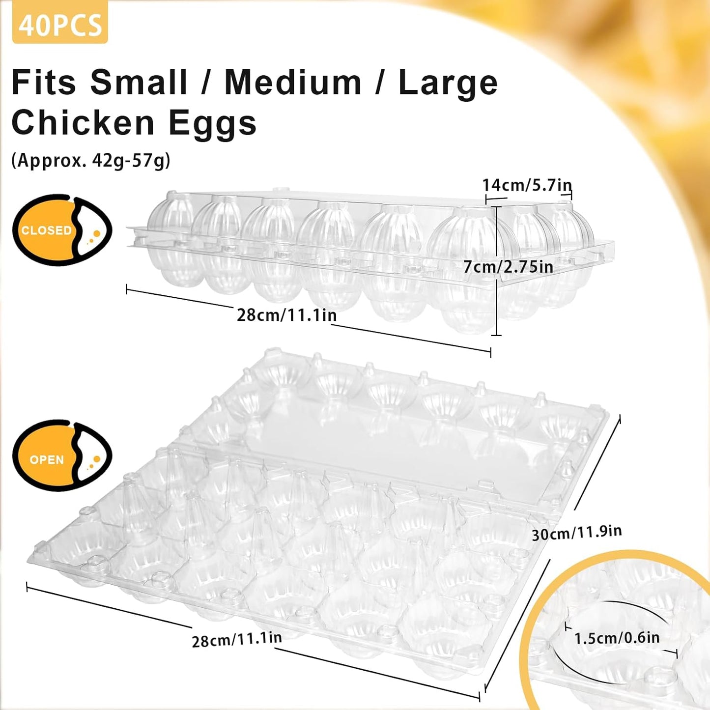 Egg Cartons 18 Count - 40 Pack Egg Cartons Cheap Bulk - 3x6 Grids Plastic Egg Carton for Fresh Eggs, Home, Farmers Market (Medium)