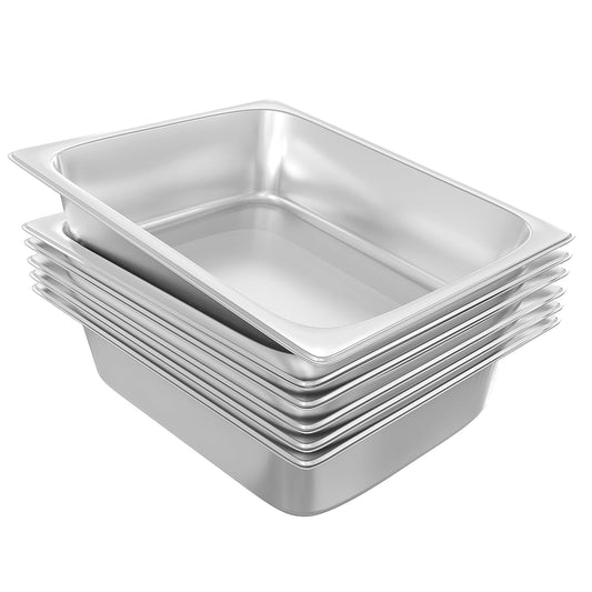 1/2 Hotel Pans Half Size 6-Pack 4 Inch Deep Silver Stainless Steel Steam Table Pan Tray for Food, Catering Pan for Cafeterias, Hotel and Restaurant