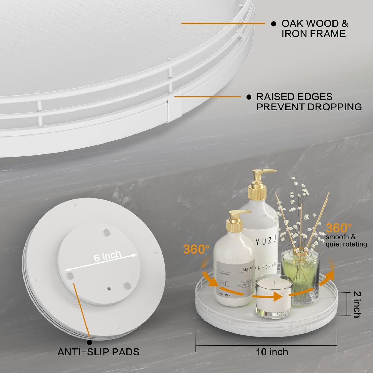 10" Oak Wood Lazy Susan Organizer, Lazy Susan for Cabinet Dining Table Pantry Wood Turntable Organizer Tray for Coffee Table Kitchen Countertop Salt Pepper Spice Organization and Storage Round White