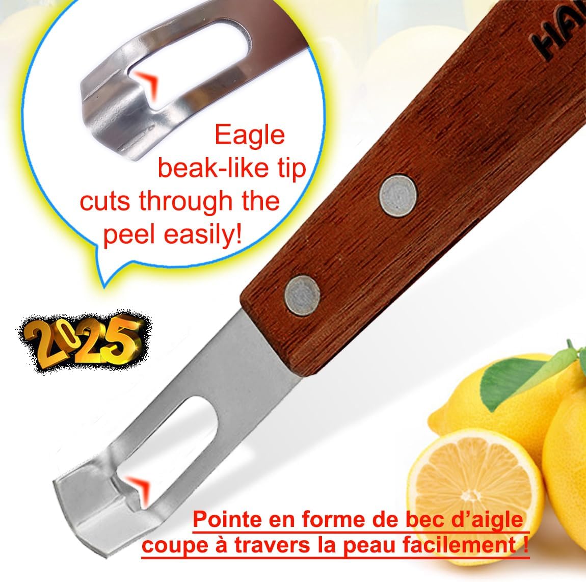 Channel Knife Zester - Fruit and Vegetable Tool for Decorating Cocktails, Desserts, and Salads Stainless Steel Tip 2 PACK