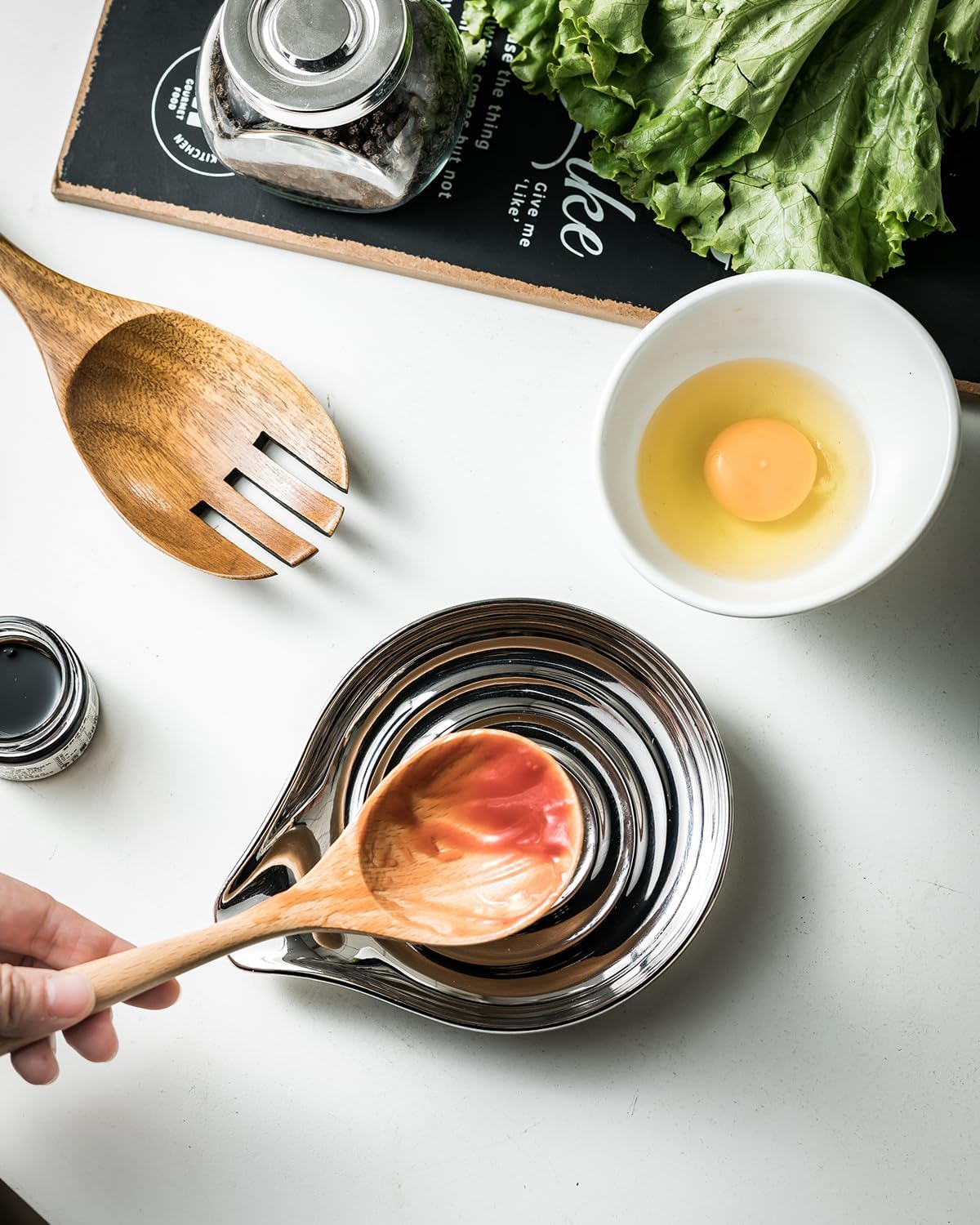 LAUCHUH Spoon Rest for Stove Top Ceramic Cooking Spoon Holder for Kitchen Countertop Large Ladle Holder for Spatula, Spoons or Tong, Farmhouse Decor, Christmas, 5 inches, Sliver