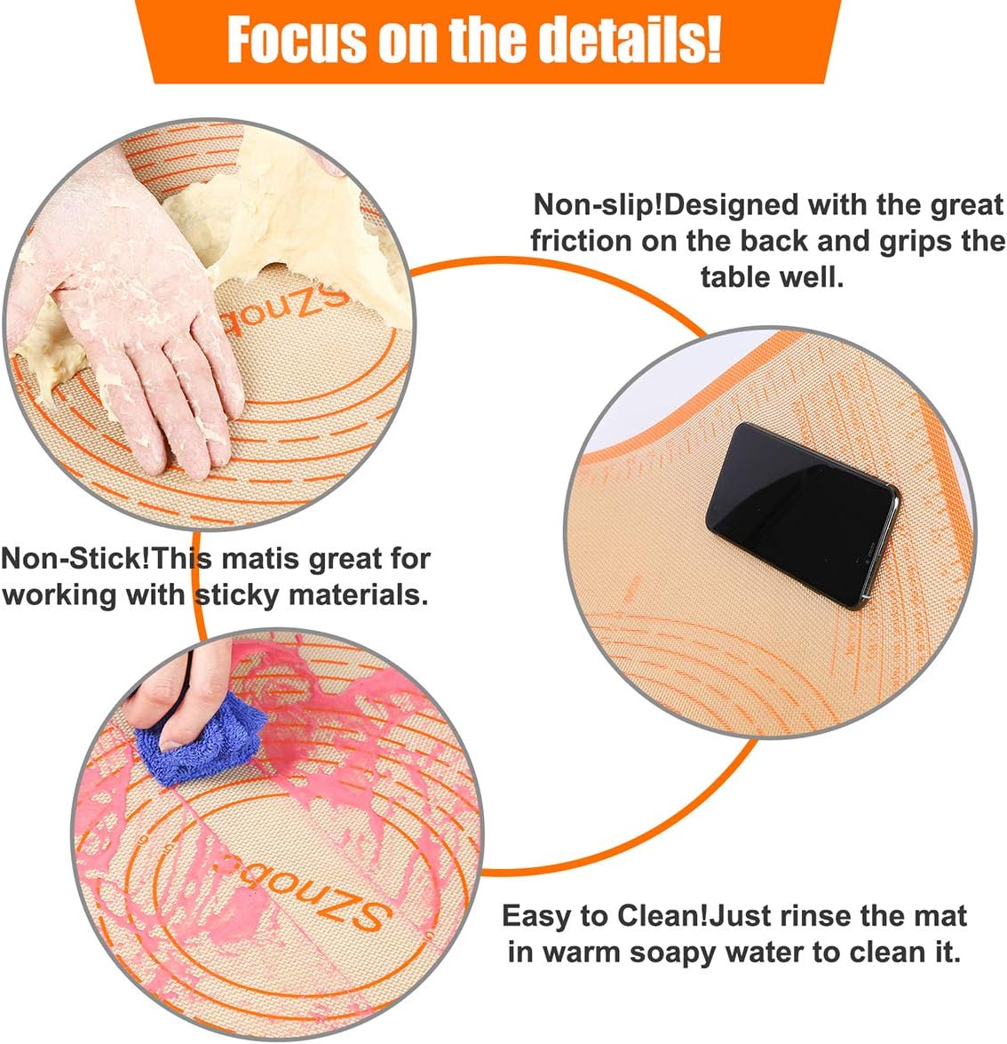 Non-slip Silicone Pastry Mat 28X20 inches Baking Mat with Measurement, Perfect for Dough, Pastry, Pie Crust, Fondant, Cookies, Bread, Pasta, Pizza, Food Grade Kitchen Counter Mats