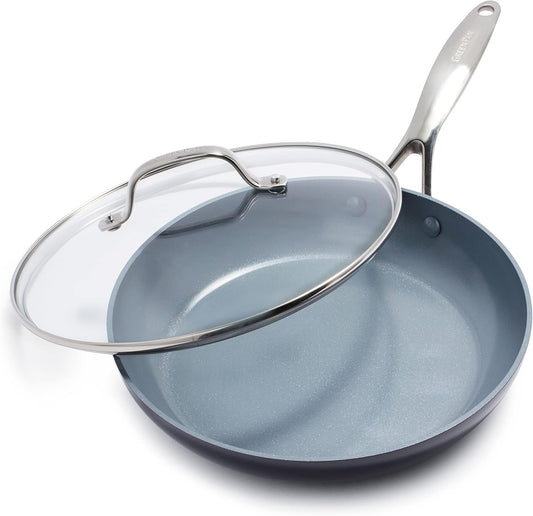 GreenPan Valencia Pro Hard Anodized Healthy Ceramic Nonstick 10" Frying Pan Skillet with Lid, PFAS-Free Cookware, Stainless Steel Handle, Induction Suitable, Dishwasher Safe, Oven Safe, Gray