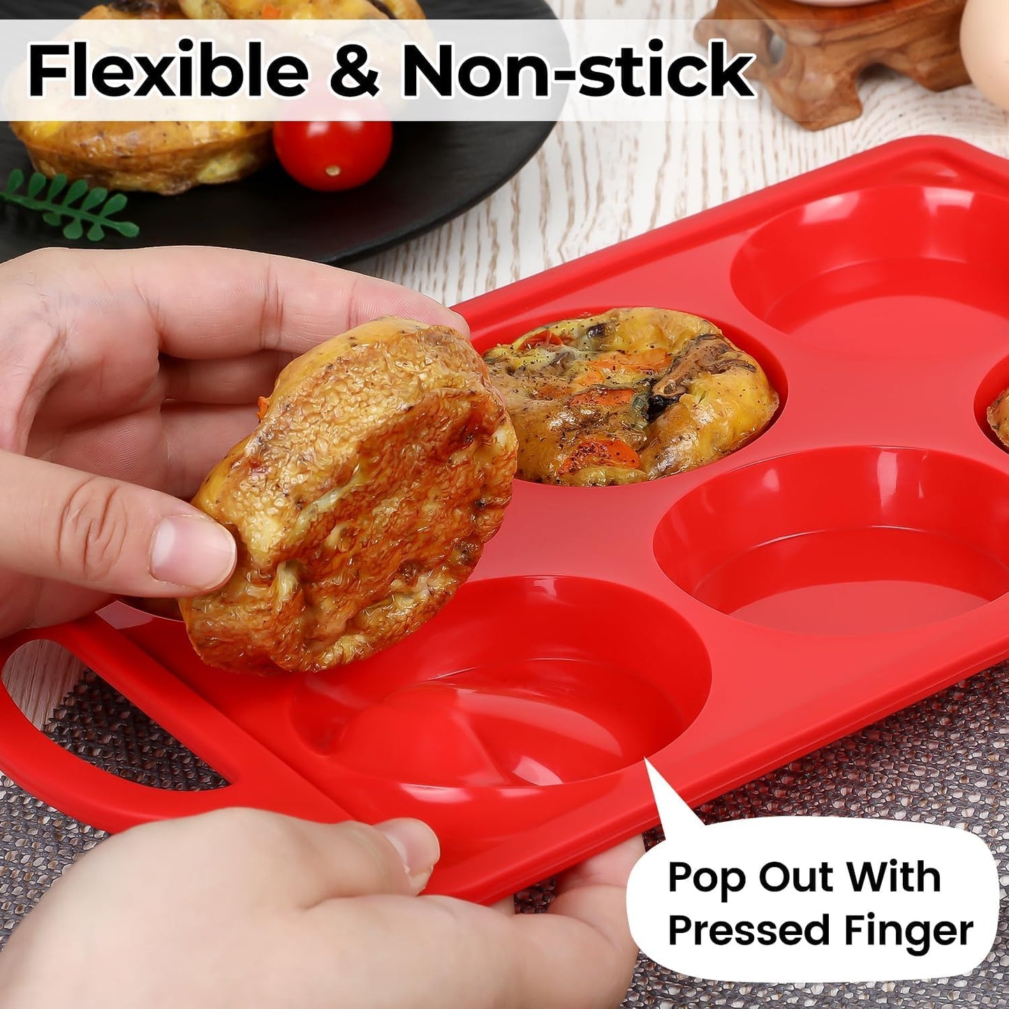 CAKETIME Muffin Top Pan Non Stick, 3 Inch Metal Frame Round Egg Baking Pan for Oven English Muffins, Whoopie Pies, Corn Bread, Egg Bites, Breakfast Sandwiches Tarts 3 Pack Red