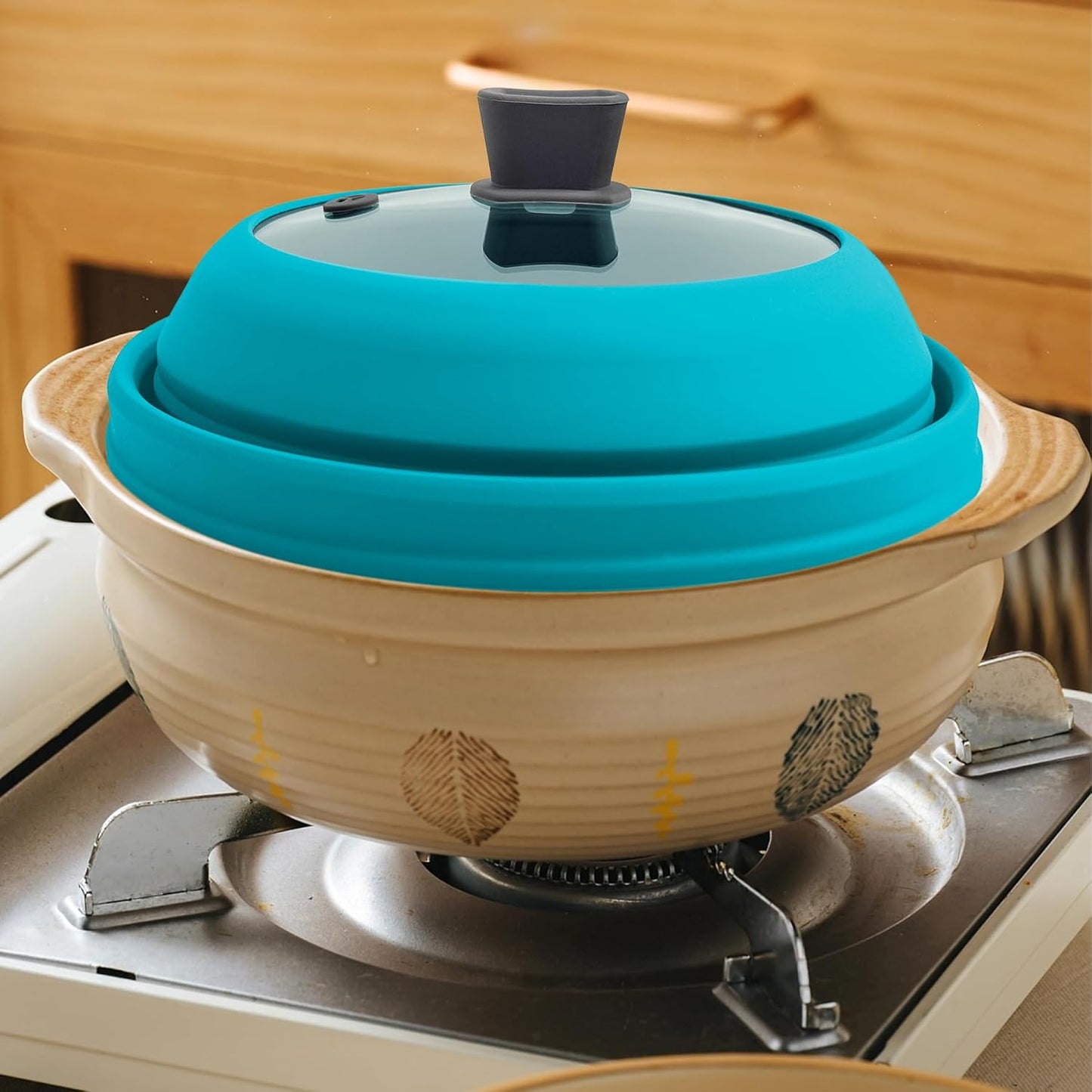 Microwave Splatter Cover for Food Collapsible Glass Microwave Cover Silicone Splatter Guard Dishwasher Safe Splatter Lid for Plates, Bowls, Pots & Stovetop Cooking 10.8" Blue