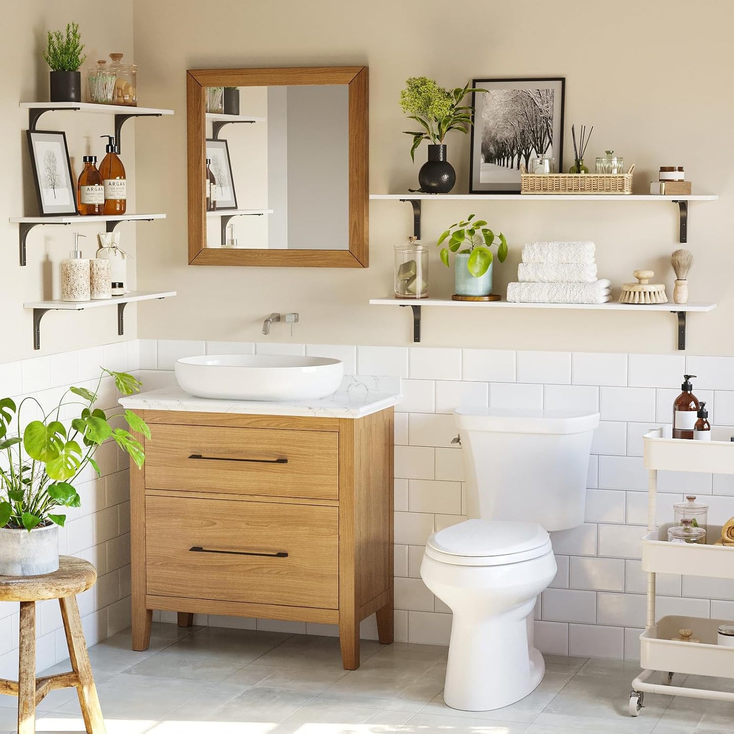 DINZI LVJ Long Wall Shelves, 55.1Inch Wall Mounted Shelves Set of 2, Extra Large Floating Storage Ledges with Sturdy Metal Brackets for Living Room, Bathroom, Bedroom, Kitchen, White