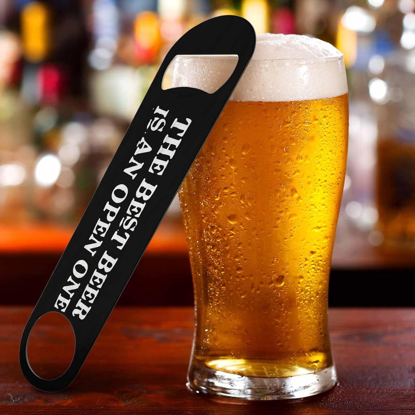 Black White Stainless Steel Bottle Opener The Best Beer Is An Open One Flat Beer Bottle Opener Keychain for Home Kitchen Bar Restaurant Party Birthday Gift