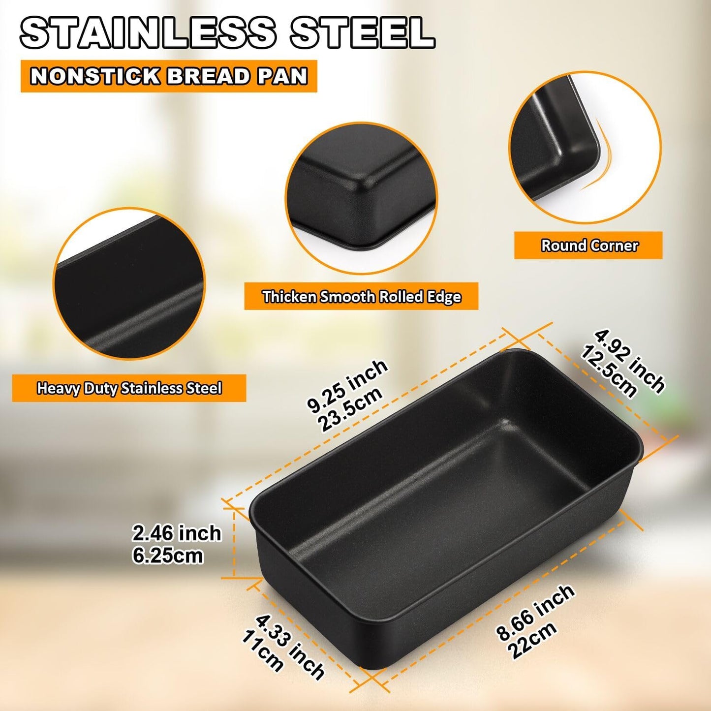 LIANYU 3 Pack Nonstick Loaf Bread Pan, 9x5 Inch Baking loaf Tin, Stainless Steel Meatloaf Pan Tin for Baking Banana Sandwich Bread, Dishwasher Safe