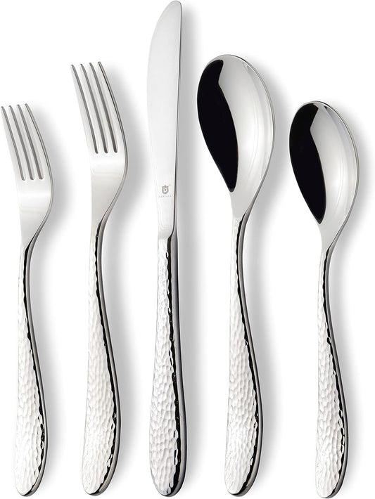 Hammered Silverware Set | Premium 18/10 Stainless Steel Flatware Service for 8 | Heavy-Duty & Dishwasher Safe | Built to Last (40-Piece, Marettimo Hammered)