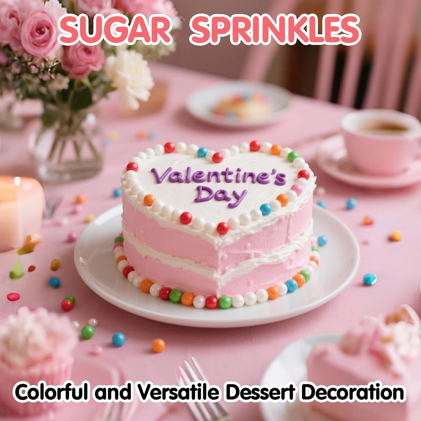 Edible Rainbow Pearl Sprinkles,Colorful Pearl Candy Sprinkles Mixed,Mother's Day Baking Decorating,Pastel Edible Cake Decorations,Perfect for Baking,Ice Cream,Cookies,Cupcake Toppers,Birthday Wedding Party Desserts Supplies,130g/4.58oz