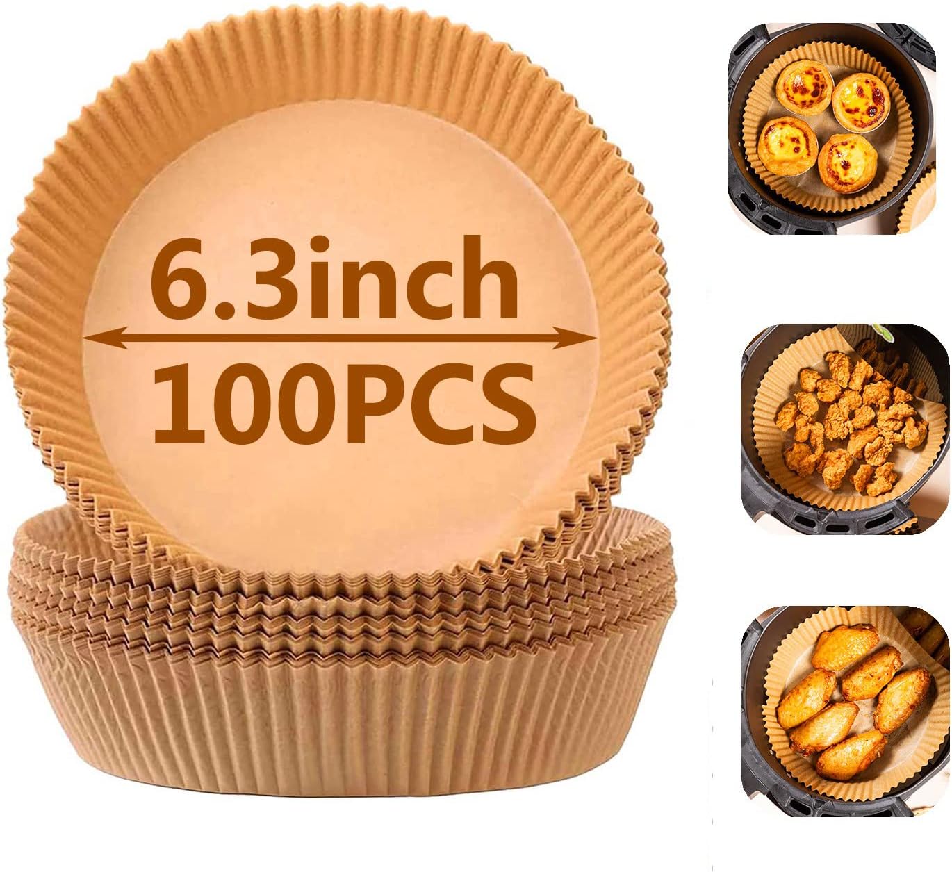 Air Fryer Liner Round,100PCS 6.3 inch Disposable Liners for 2 to 4.9Qt Air Fryer,Unbleached Non-stick Non-leak Airfryer Parchment Paper liner