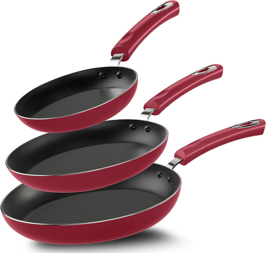 Utopia Kitchen Nonstick Cookware 3 Piece Set, Non-Stick Frying Pans with Induction Bottom, 8, 9.5 & 11 Inches Frying Pans with Bakelite Handles, PFOA Free, Red & Black