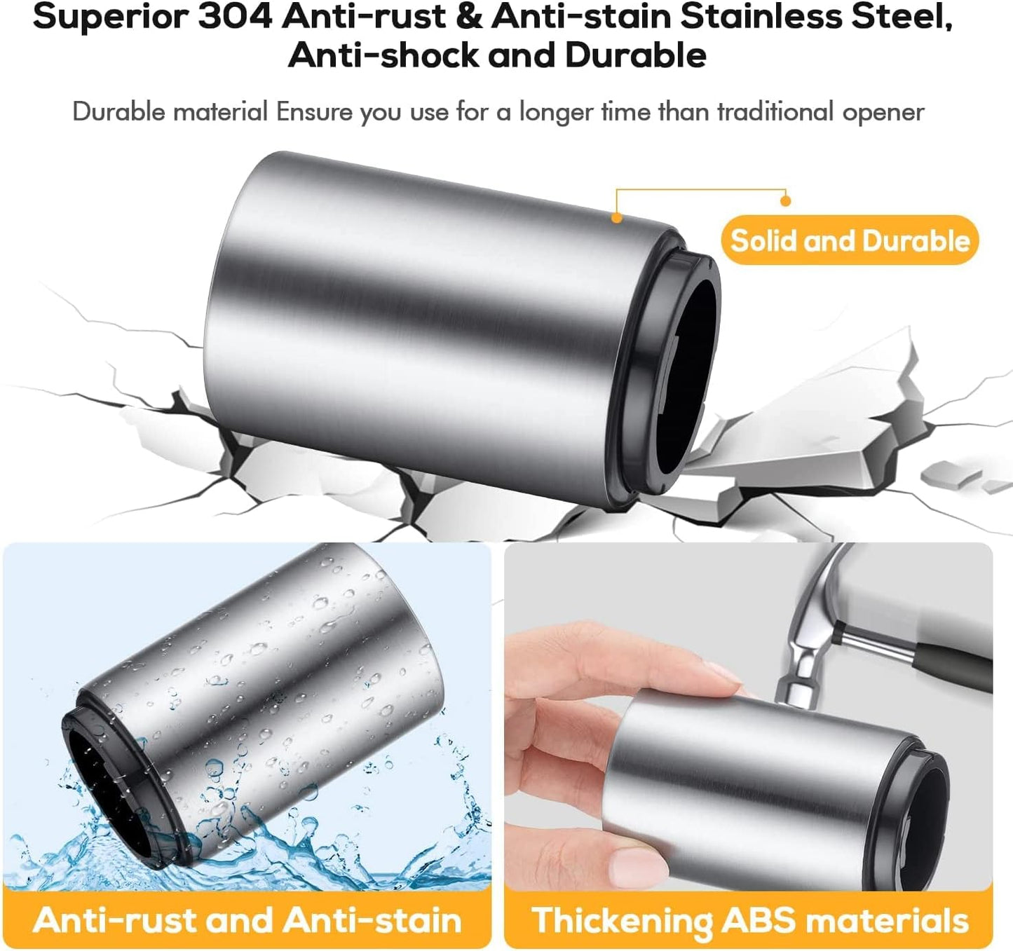 3PCS Premium Automatic Beer Bottle Opener, Magnet Stainless Steel Push Down Off Soda Lid Open Magnetic Catching No Damage Caps, Portable Pop the Top Bar Tools for Home Wine Accessories Picnic Camping