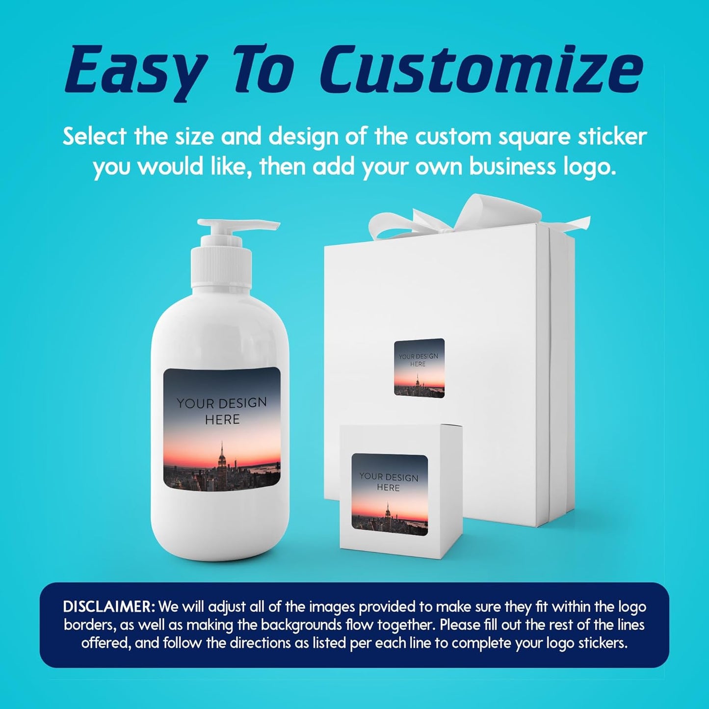 100 Custom Vinyl Stickers - Upload Your own Image, Text, Design, Logo - Personalized Logo Labels for Handmade, Packaging, Bottle, Jars, Candle, Brand Stickers (City, 4x4 Square)
