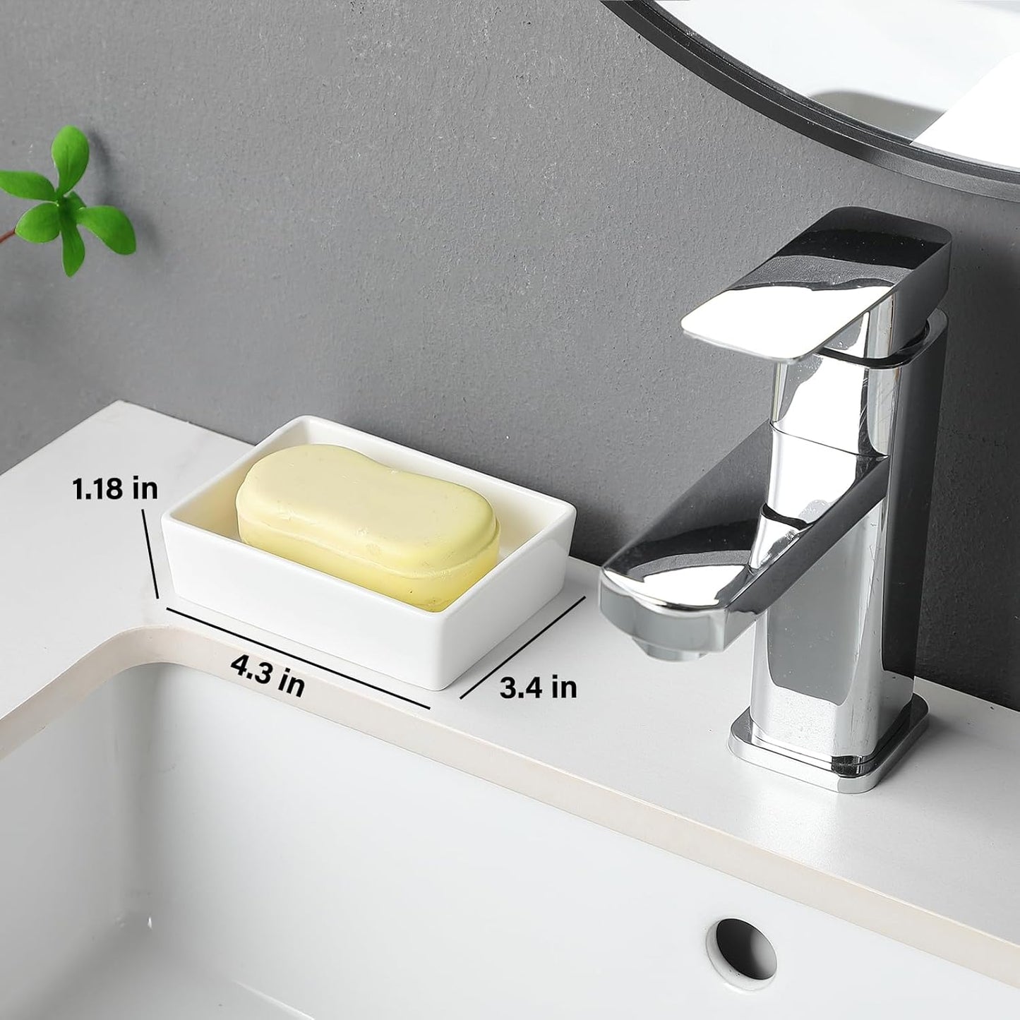 White Rectangle Soap Dish - Modern Ceramic Hand Soap Holder Non-Slip Bar Soap Holder Soap Tray for Bathroom, Kitchen Sink, Shower, Countertop, Easy to Clean