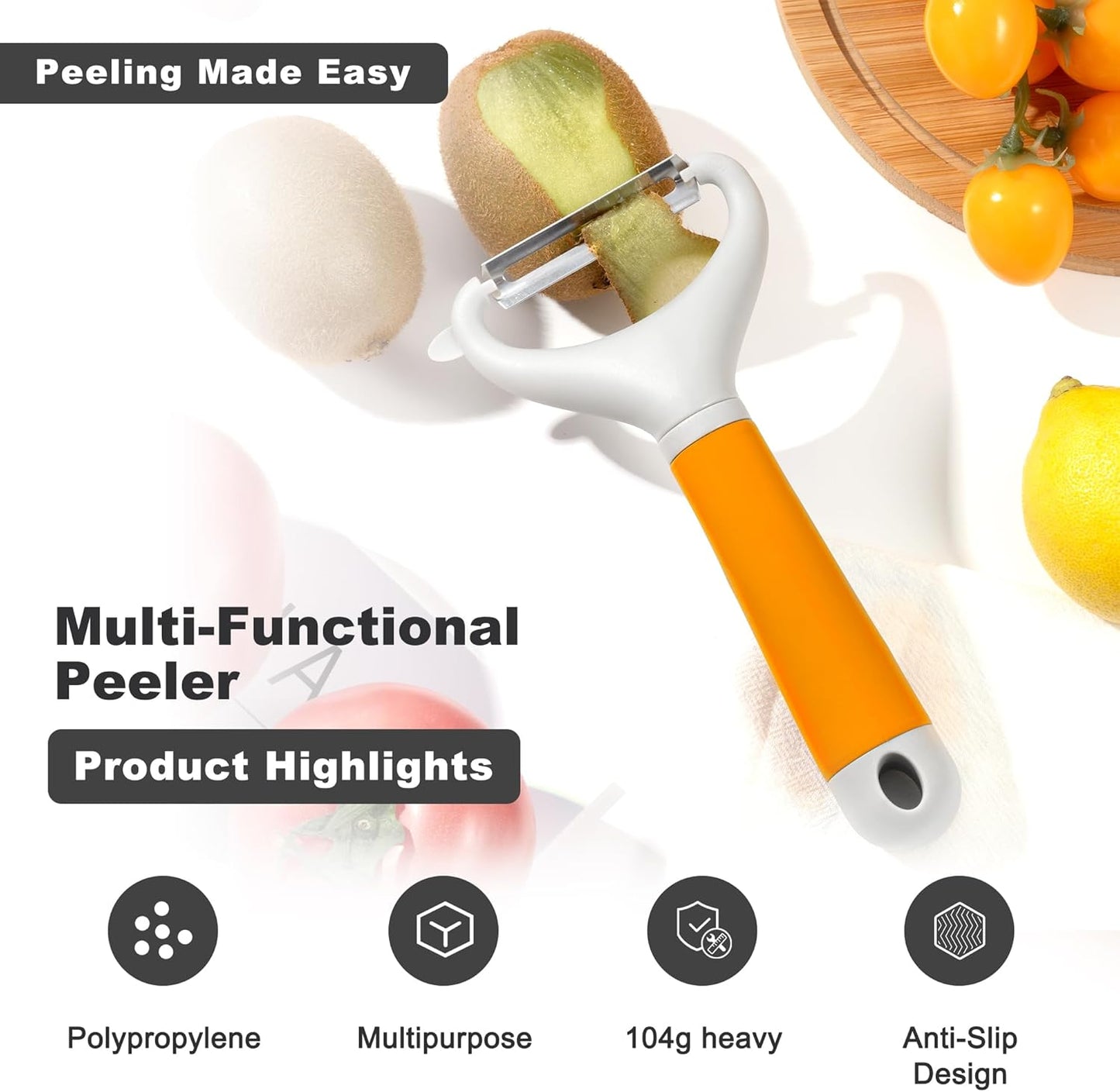 Li&Zhao Vegetable Peelers - Potato Peelers Fruit Peeler Veggie Peeler Carrot Peeler Apple Peeler Garlic Peeler for Kitchen Julienne Peeler, Dishwasher Safe(Orange)