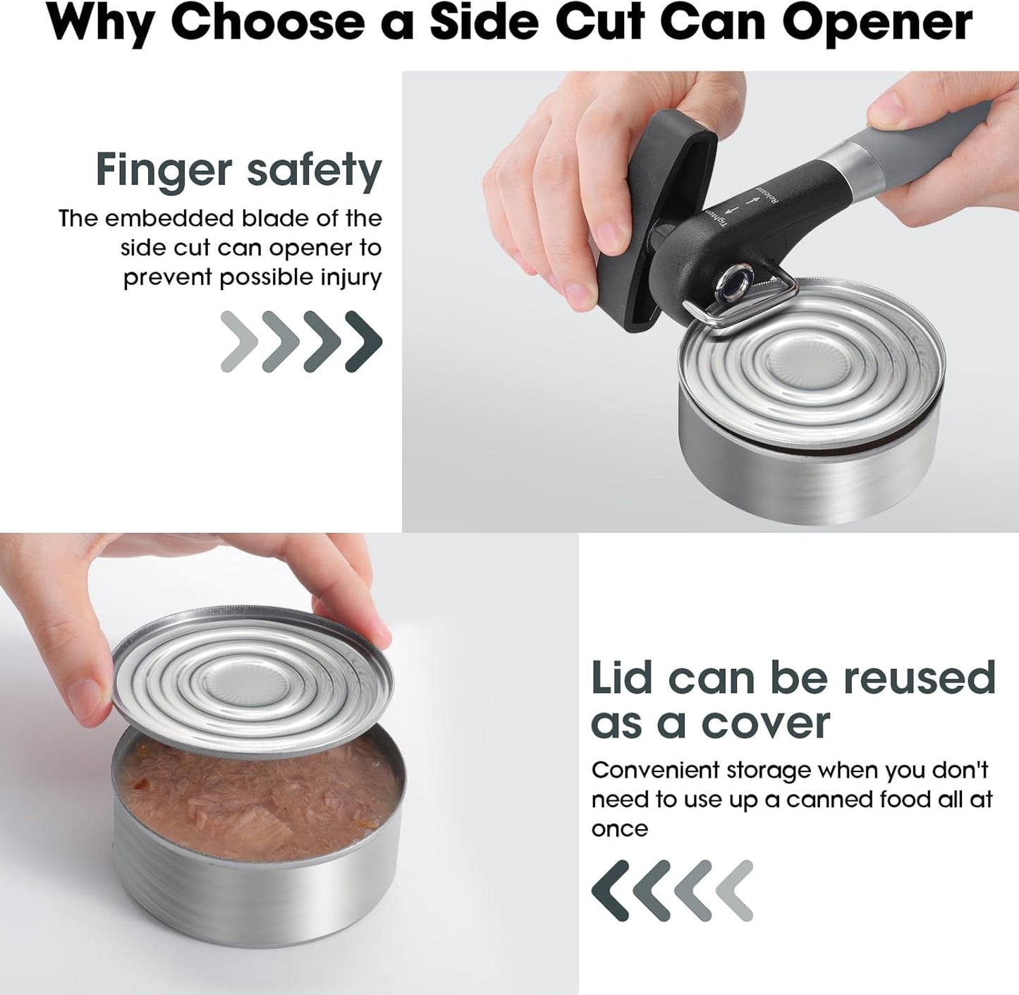 Beneno Can Opener, Manual Side Safe Cut Can Opener Smooth Edge with Durable Sharp Blade, Effort-Saving Knob & Comfortable Non-slip Handle, Gray