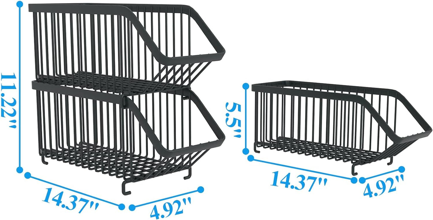 GILLAS 4 Pack Stackable Soda Can Organizer for Refrigerator, Can Holder Dispenser, Canned Food Storage Rack for Fridge, Kitchen, Countertops, Cabinets, Black