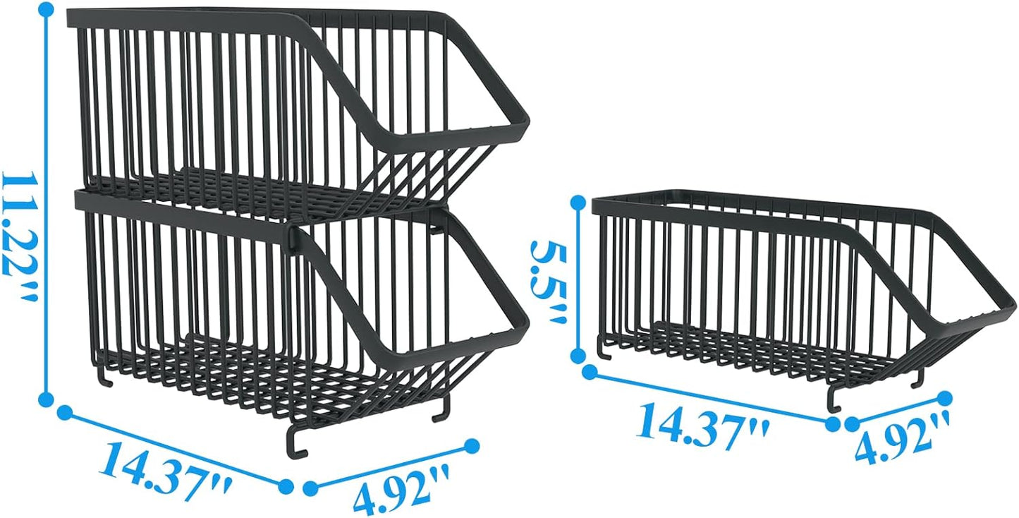 GILLAS 6 Pack Stackable Soda Can Organizer for Refrigerator, Can Holder Dispenser, Canned Food Storage Rack for Fridge, Kitchen, Countertops, Cabinets, Black