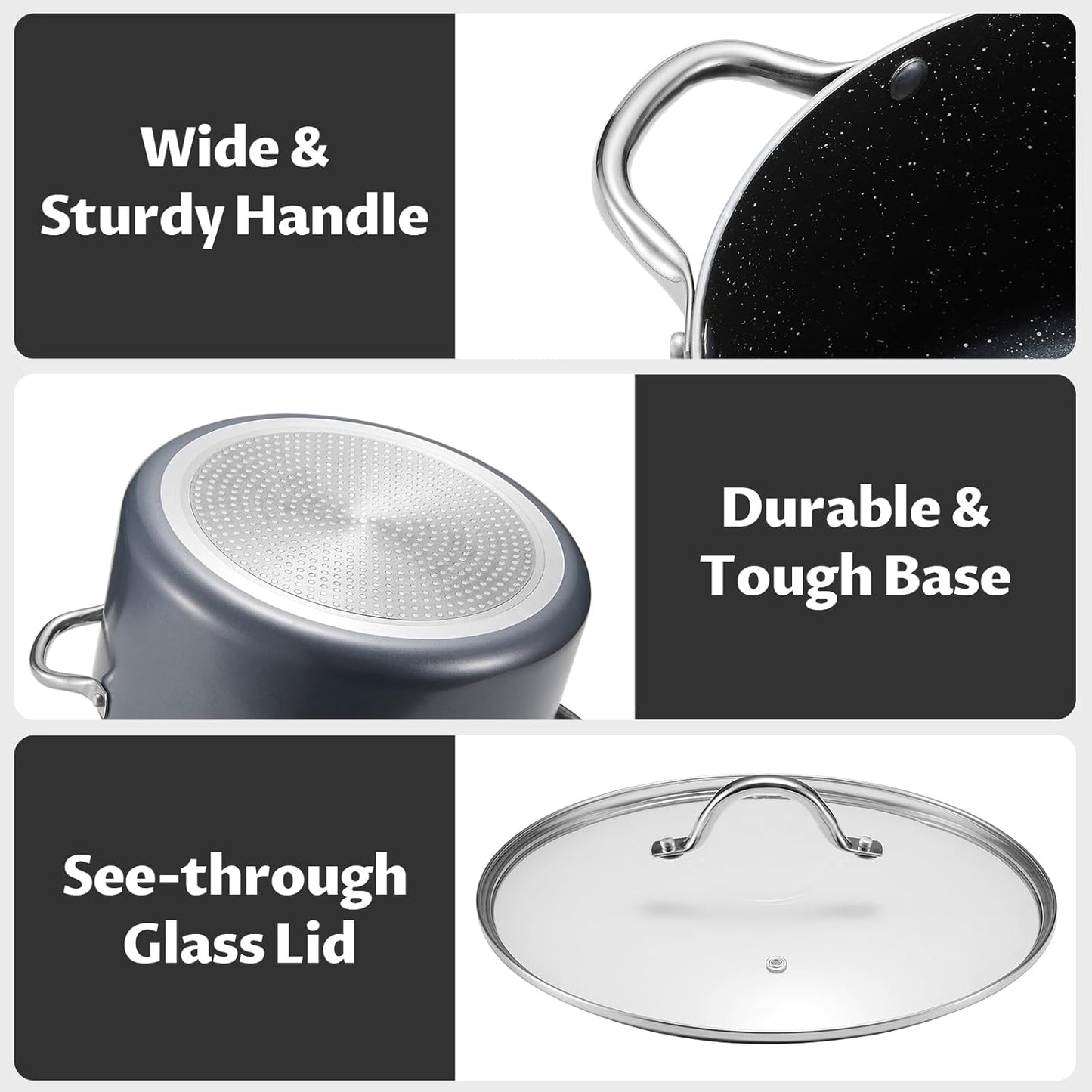 BEZIA 10 Quart Cooking Pot, Large Non Stick Induction Stock Pot with Lid, All Stove Compatible, 10 QT Aluminum Soup/Stew Pot For Large-batch Cooking, Grey