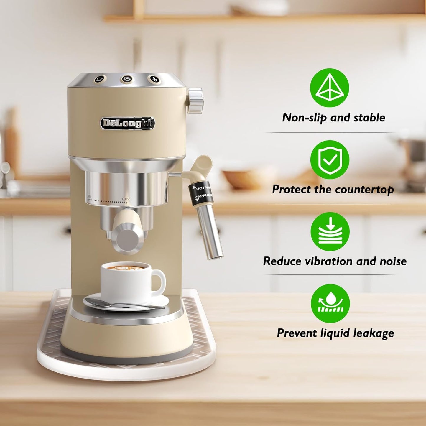 Silicone Coffee Mat,15.8"x 7.8"in Bar Mat for Countertop,Heat-Resistant,Non-Slip,Leak-Proof,Fit for Coffee Maker/Espresso Machine-Translucent