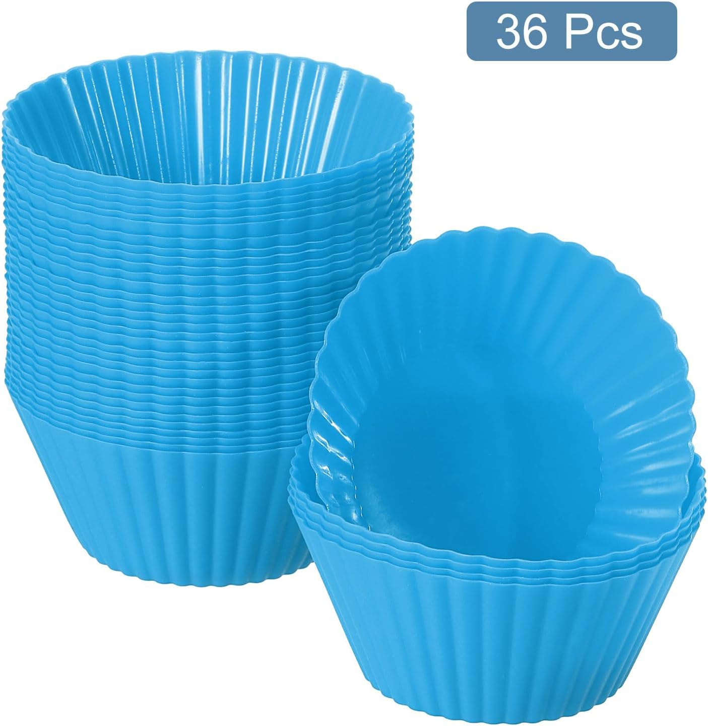 uxcell 36Pcs Silicone Cupcake Liners, Non-Stick Baking Cups, for Cooking Eggs, Baking Muffins and Make a Cake(Blue)