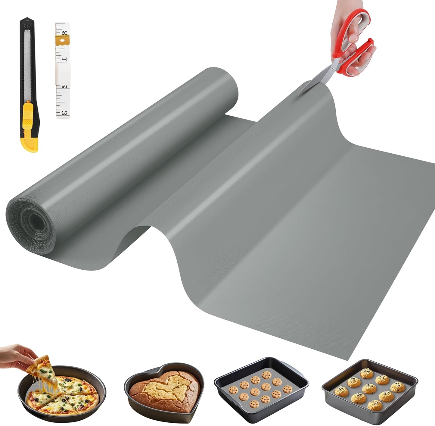 Silicone Baking Mat, 24 IN x 6 FT Free Cutting Baking Sheet,Non-Stick Reusable Dough & Pastry Mat,Non-Slip Silicone Mat Roll for Air Fryer Liner,Freeze Dryer,Oven Baking Pan,Kitchen Counter
