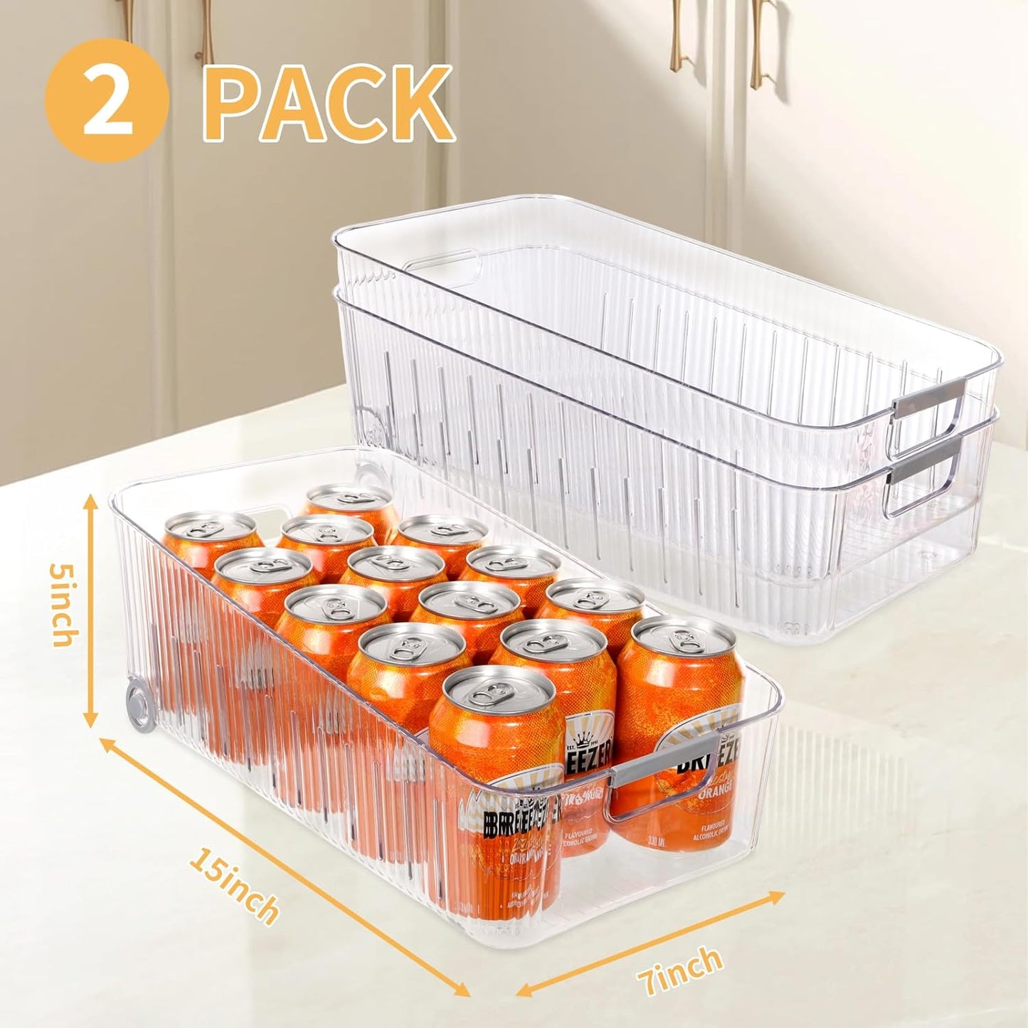 Refrigerator Organizers and Storage 2pcs Rolling Storage Bins Fridge Organizer BPA-Free Refrigerator Organizer for Deep Cabinet