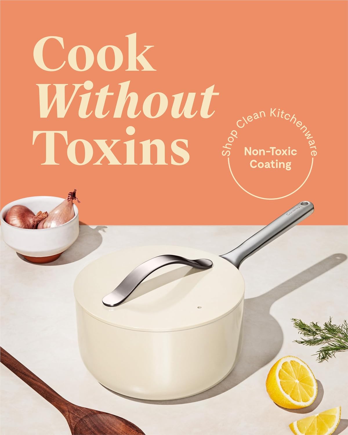 Caraway Nonstick Ceramic Sauce Pan with Lid (3 qt) - Non Toxic, PTFE & PFOA Free - Oven Safe & Compatible with All Stovetops (Gas, Electric & Induction) - White