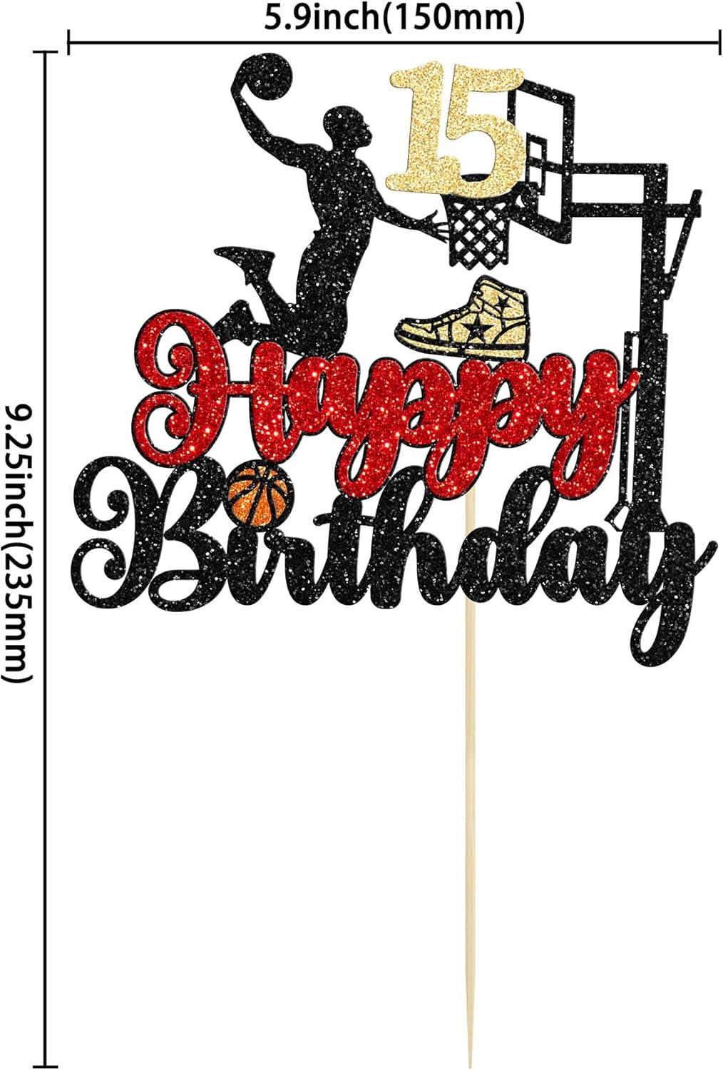 Ephlyn Basketball Happy 15th Birthday Cake Topper, 1Pc, Party Supplies for Birthday, Baby Shower