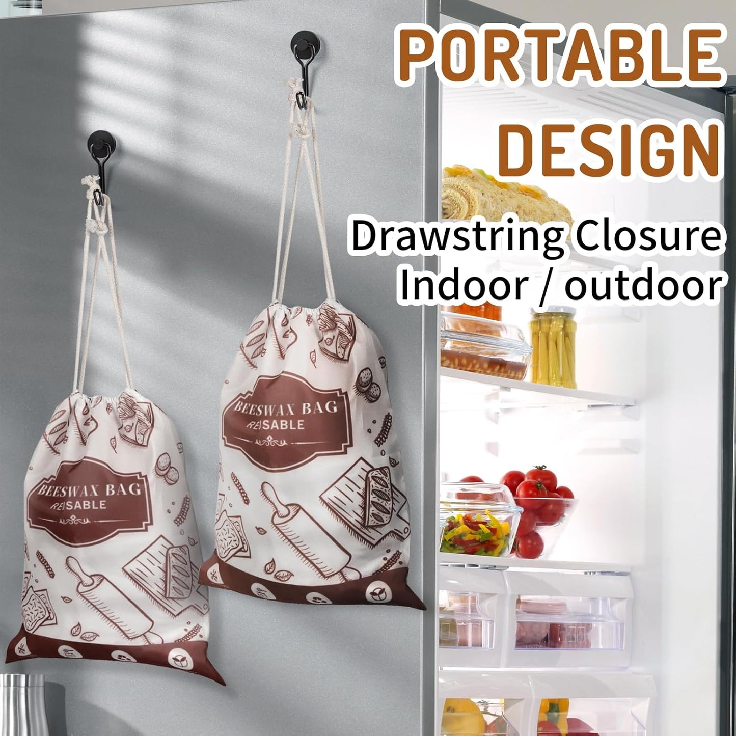 2-Pack Beeswax Bread Bags for Homemade Bread，Reusable Sourdough Storage Bags with Premium Beeswax Coating for Loafs Baguette Fresh Keeping,Great Baking Essentials and Gifts for Families & Friends.