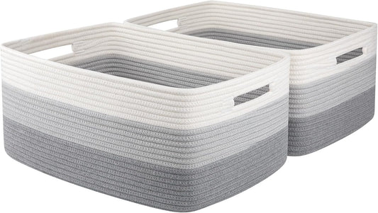 Large Storage Basket for Organizing, Woven Rope Basket for Shelves, Closet Organizer Bins for Clothes, Blanket, Toys, Baby Nursery Storage, 17.7" x 13" x 7.87", 2 Packs Gradient Grey